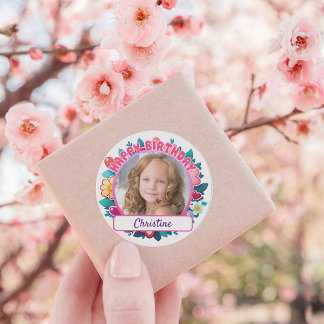 Adesivo Feliz Aniversário Rosa, flores e corações