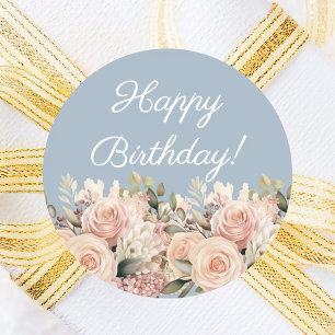 Adesivo Feliz Aniversário rosa marfim azul poeirento