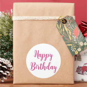 Adesivo Feliz Aniversário Rosa Quente, Simples, Personaliz