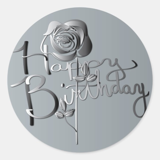 Adesivo Feliz aniversário! Rosa Silver 3D manuscrito (Frente)