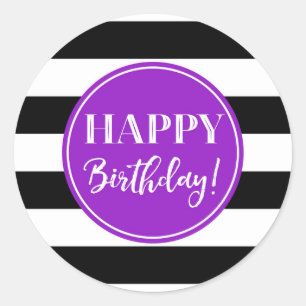 Adesivo Feliz Aniversário Roxo-Branco-Preto-Espelho Clássi