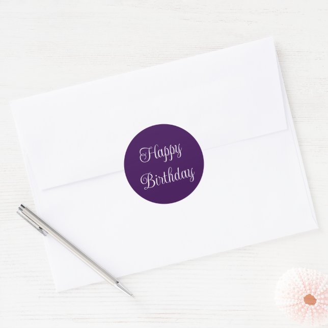 Adesivo Feliz Aniversário Roxo Escuro e Escrito Elegante B (Envelope)