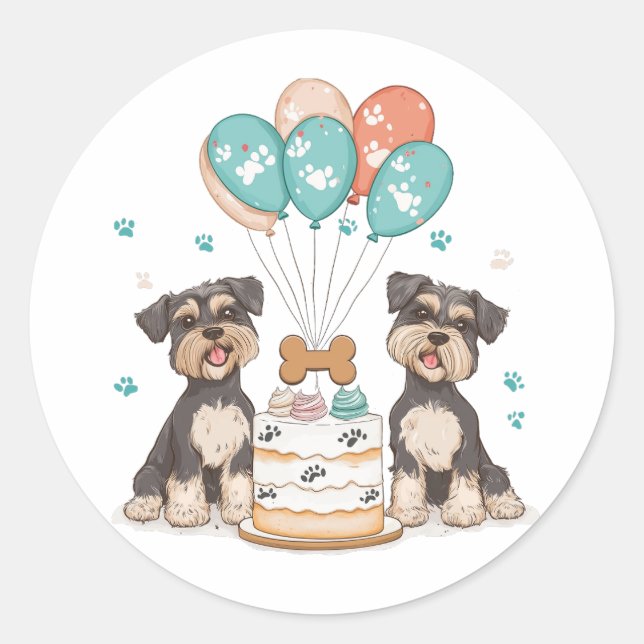 Adesivo Feliz Aniversário Schnauzer Cães (Frente)
