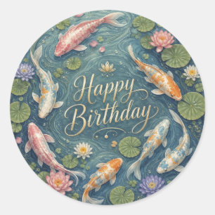 Adesivo Feliz Aniversário Sereno Lago de Koi Lírio de Água