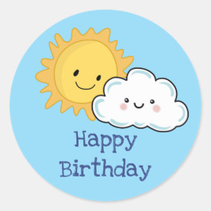Adesivo Feliz Aniversário Sol Kawaii e Nuvem