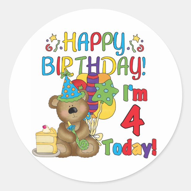 Adesivo Feliz aniversário Teddy Bear 4th T-shirts e presen (Frente)