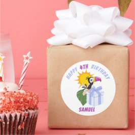 Adesivo Feliz Aniversário Tropical Toucan Personalizada