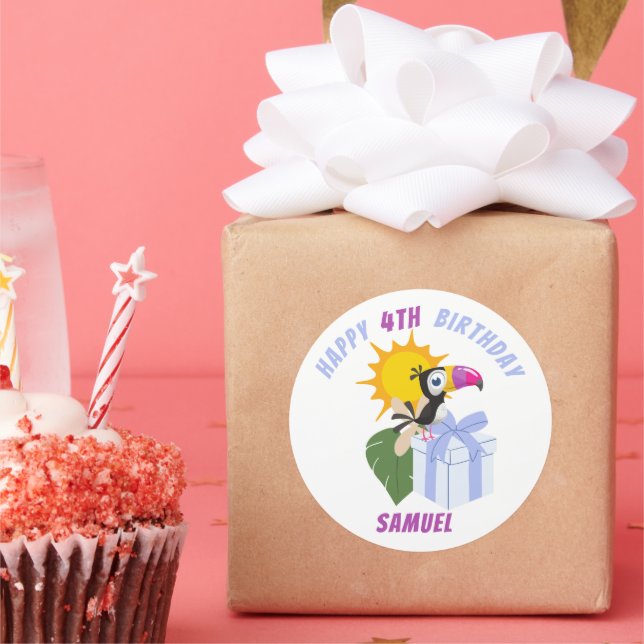 Adesivo Feliz Aniversário Tropical Toucan Personalizada (Festa)
