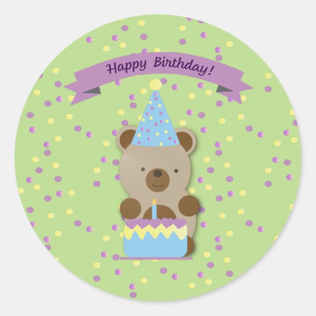 Adesivo Feliz Aniversário, Urso de Teddy (Frente)