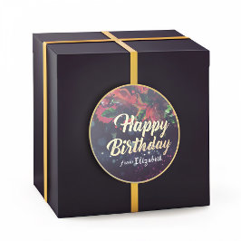 Adesivo Feliz Aniversário Vermelho Floral Dourado Roteiro