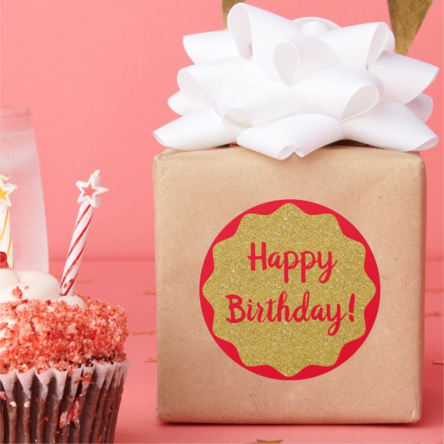 Adesivo Feliz Aniversário Vermelho Mínimo Simples (Festa)
