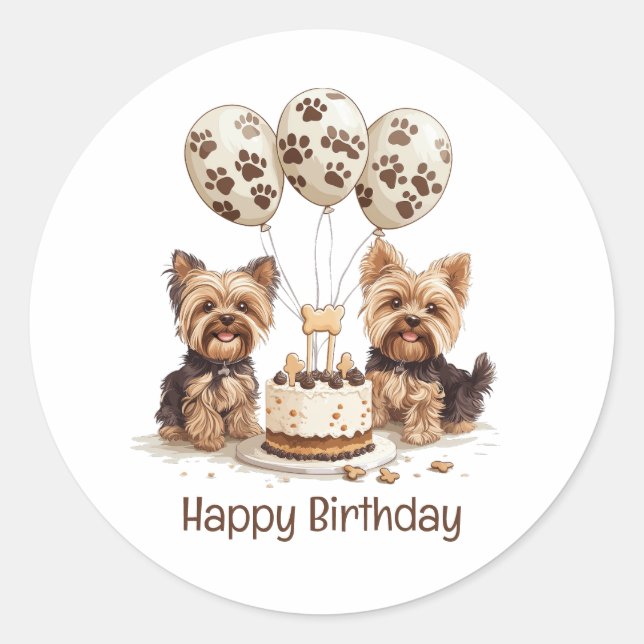 Adesivo Feliz aniversário Yorkie Dogs (Frente)