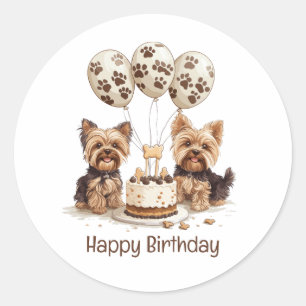 Adesivo Feliz aniversário Yorkie Dogs