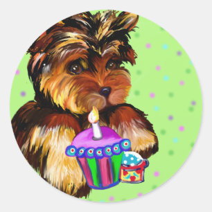 ADESIVO FELIZ ANIVERSÁRIO YORKIE POO