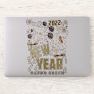 Adesivo feliz ano novo 2022, Glitter Dourado festivo
