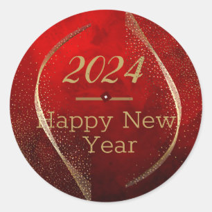 Adesivo Feliz ano novo 2024 - Vinheta de ouro vermelha