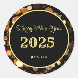 Adesivo Feliz ano novo 2025 Bolha Dourada Elegante