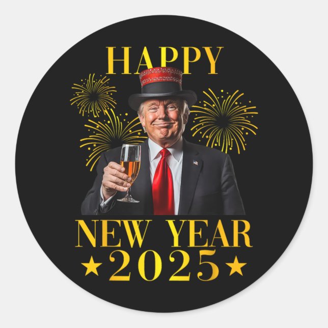 Adesivo Feliz ano novo 2025 Engraçado Trump Ano Novo Ameri (Frente)
