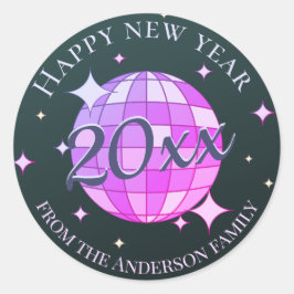 Adesivo Feliz ano novo 2025 preto roxo rosa