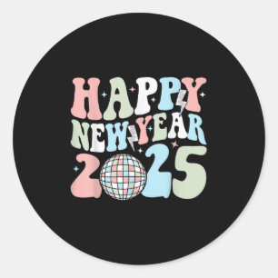 Adesivo Feliz Ano Novo 2025 Retro Groovy Ano Novo Alegre
