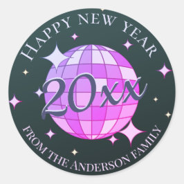 Adesivo Feliz ano novo 2025 rosa púrpura preto