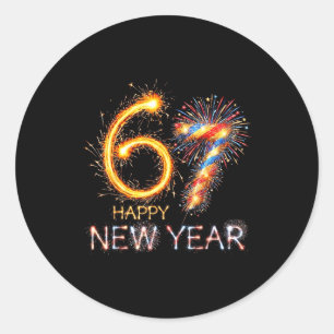 Adesivo Feliz Ano Novo 2026 67º Aniversário Fogos de Artif