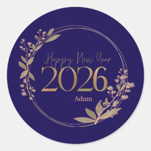 Adesivo Feliz Ano Novo 2026 Azul & Dourado Personaliz