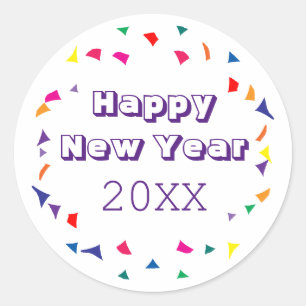 Adesivo Feliz Ano Novo 2026 Diversão Colorido Confetes
