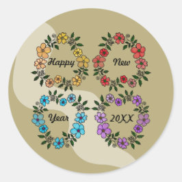 ADESIVO FELIZ ANO NOVO 20XX PERSONALIZADO E FLOWERS WREATH