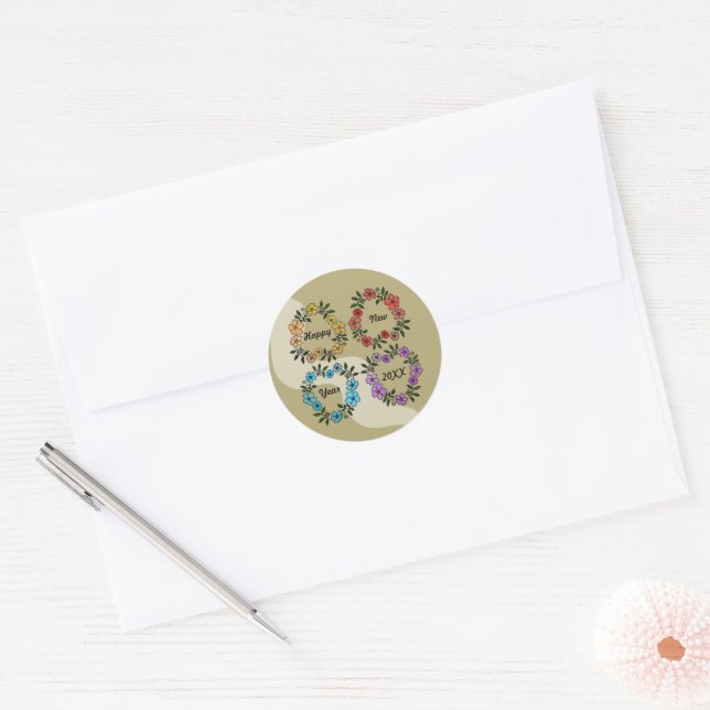 ADESIVO FELIZ ANO NOVO 20XX PERSONALIZADO E FLOWERS WREATH (Envelope)