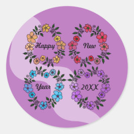ADESIVO FELIZ ANO NOVO 20XX PERSONALIZADO E FLOWERS WREATH