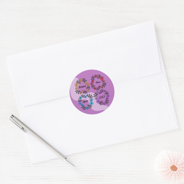 ADESIVO FELIZ ANO NOVO 20XX PERSONALIZADO E FLOWERS WREATH (Envelope)
