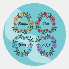 ADESIVO FELIZ ANO NOVO 20XX PERSONALIZADO E FLOWERS WREATH