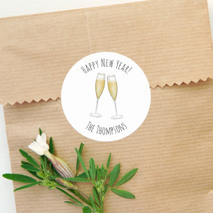 Adesivo Feliz Ano Novo Aquarela Champanhe Divertido Fofo