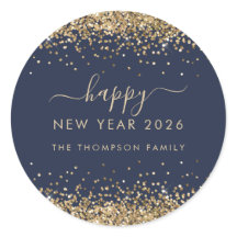 Feliz ano novo Azul do Marinho de Nome da Glitter