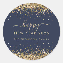 Adesivo Feliz ano novo Azul do Marinho de Nome da Glitter 