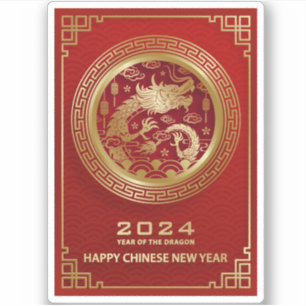 Adesivo Feliz Ano Novo Chinês 2024 Lunar Ano Novo 2024
