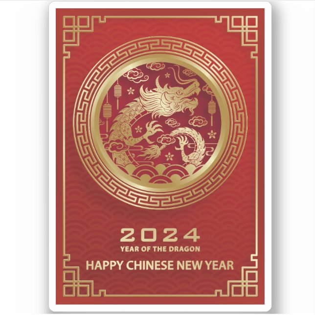 Adesivo Feliz Ano Novo Chinês 2024 Lunar Ano Novo 2024 (Frente)