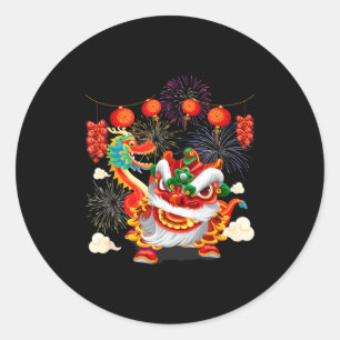 Adesivo Feliz Ano Novo Chinês 2026 Dança do Leão Festival