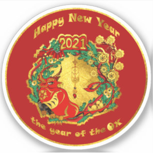 Adesivo Feliz ano novo chinês do Ox