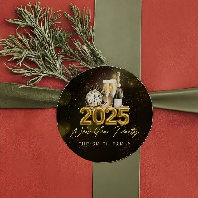 Adesivo Feliz ano novo de Champanhe Dourado 2025 (Criador carregado)