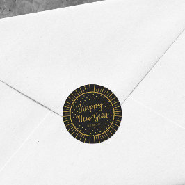 Adesivo Feliz ano novo de Script de Starburst Preto Elegan