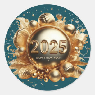 Adesivo feliz ano novo de tipografia Dourada 2025