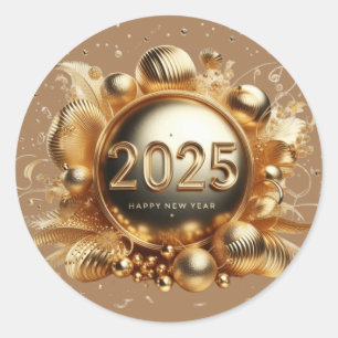 Adesivo feliz ano novo de tipografia Dourada 2025
