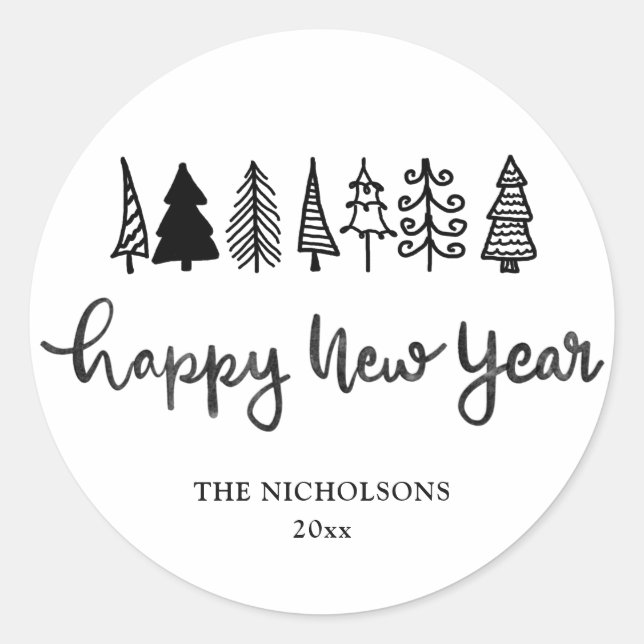 Adesivo Feliz ano novo | Feriado moderno manuscrito (Frente)