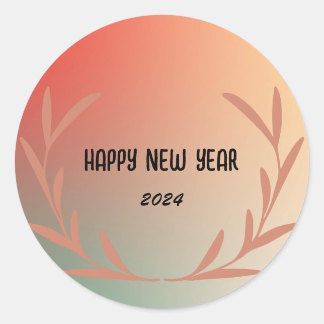 Adesivo Feliz ano novo floral de cor d'água com gradiente  (Frente)