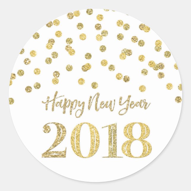Adesivo Feliz ano novo Glitter Confetti Dourado 2018 (Frente)