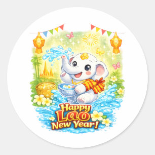 Adesivo Feliz Ano Novo Lao – Elefante Branco Fofo Pi Mai L