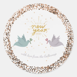 Adesivo Feliz ano novo Peace Doves Glitter Monograma