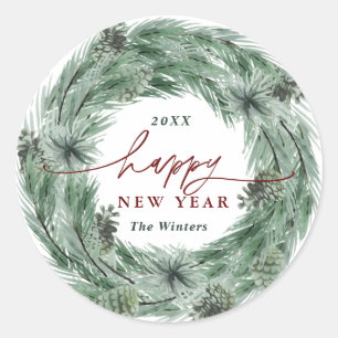 Adesivo Feliz ano novo Pine Tree Wreath
